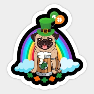 Cute Pug Drinking Beer Rainbow Patrick's Day Sticker